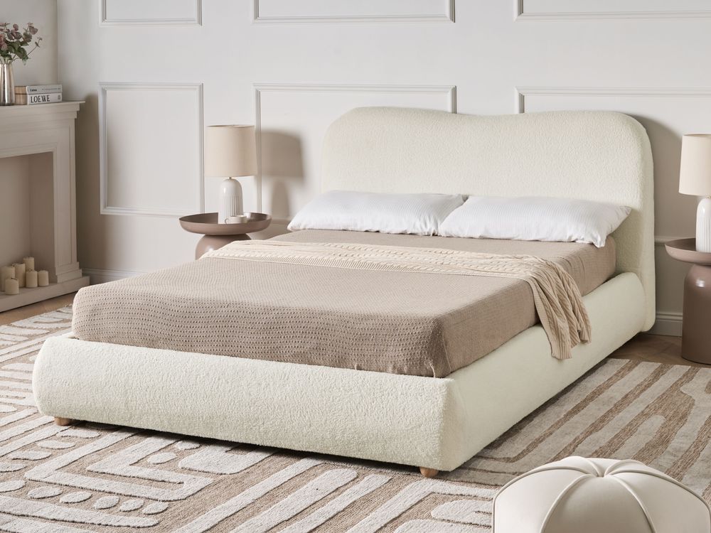 Bett mit Stauraum BLAGNAC Bouclé Cremeweiss 140 x 200 cm