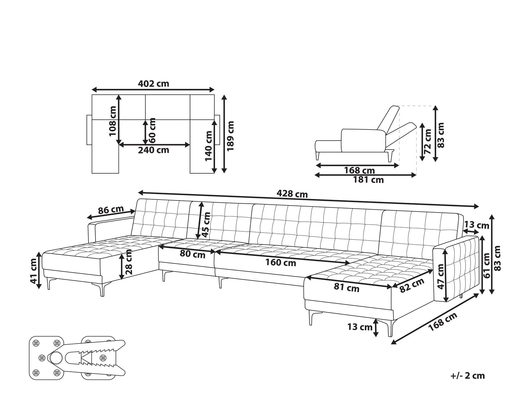 6 Seater U-Shaped Modular Velvet Sofa Green ABERDEEN_882451