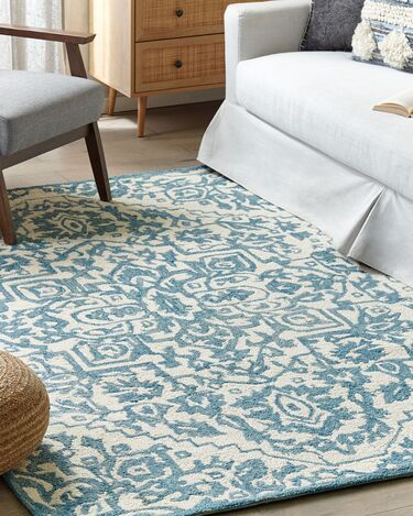 Wool Area Rug 200 x 200 cm White and Blue AHMETLI