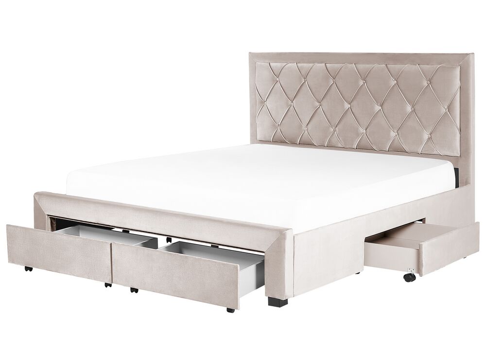 Seng med skuffer til opbevaring LIEVIN Velour Beige 180 x 200 cm