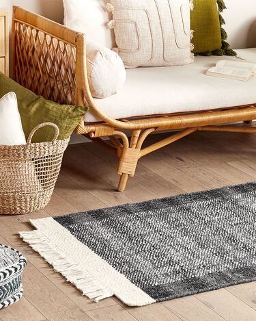 Wool Area Rug 80 x 150 cm Black and Off-White ATLANTI