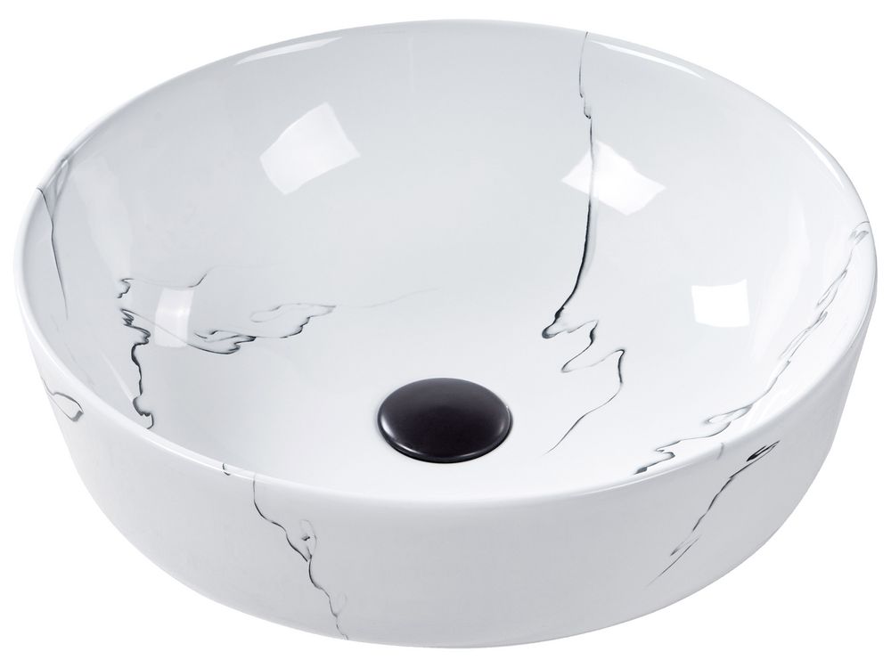 Countertop Basin HOPI ⌀ 420 mm Ceramic White Marble
