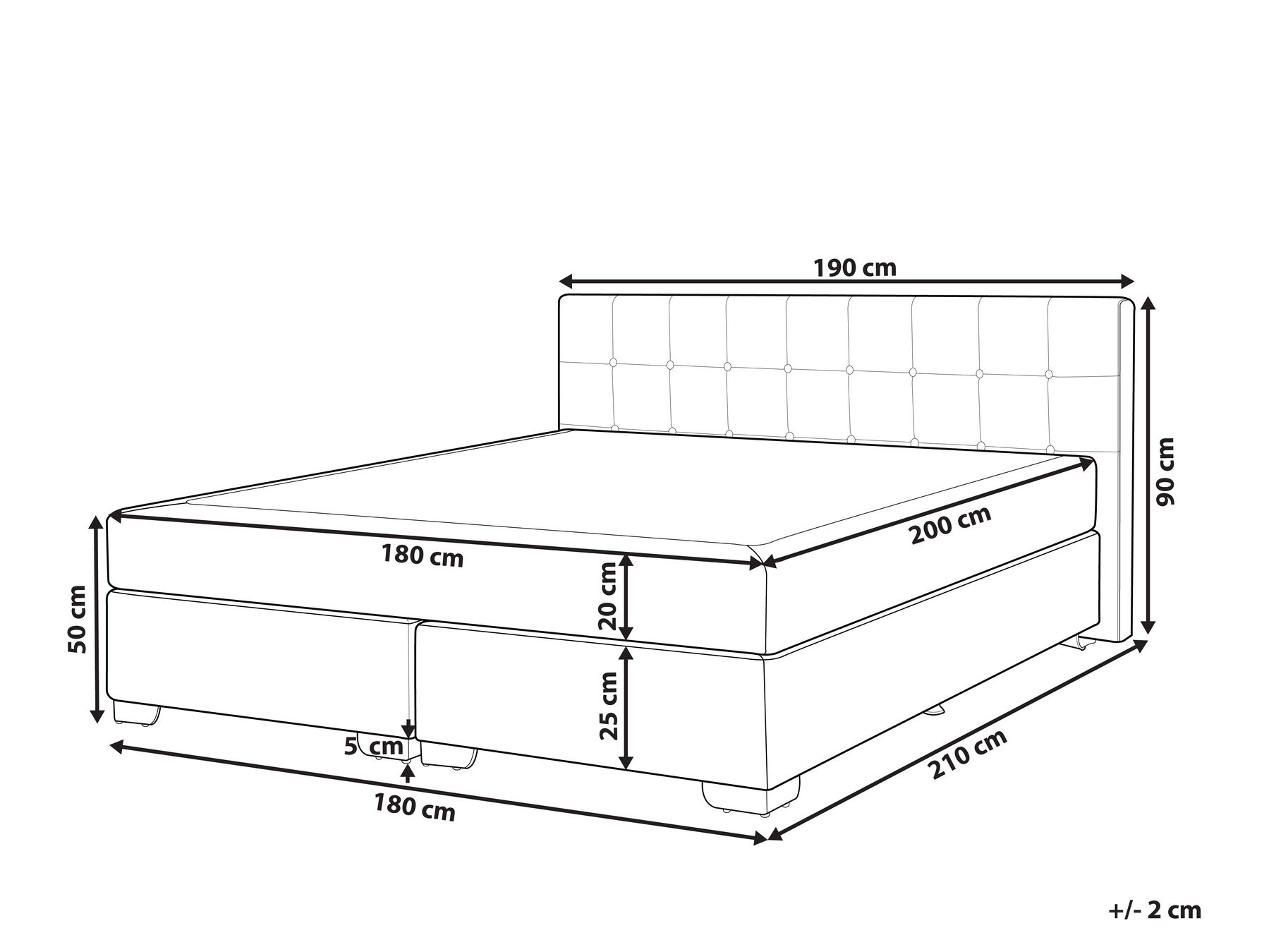 Divan Bed Fabric ADMIRAL 180 x 200 cm (EU Super King) Dark Grey_802344