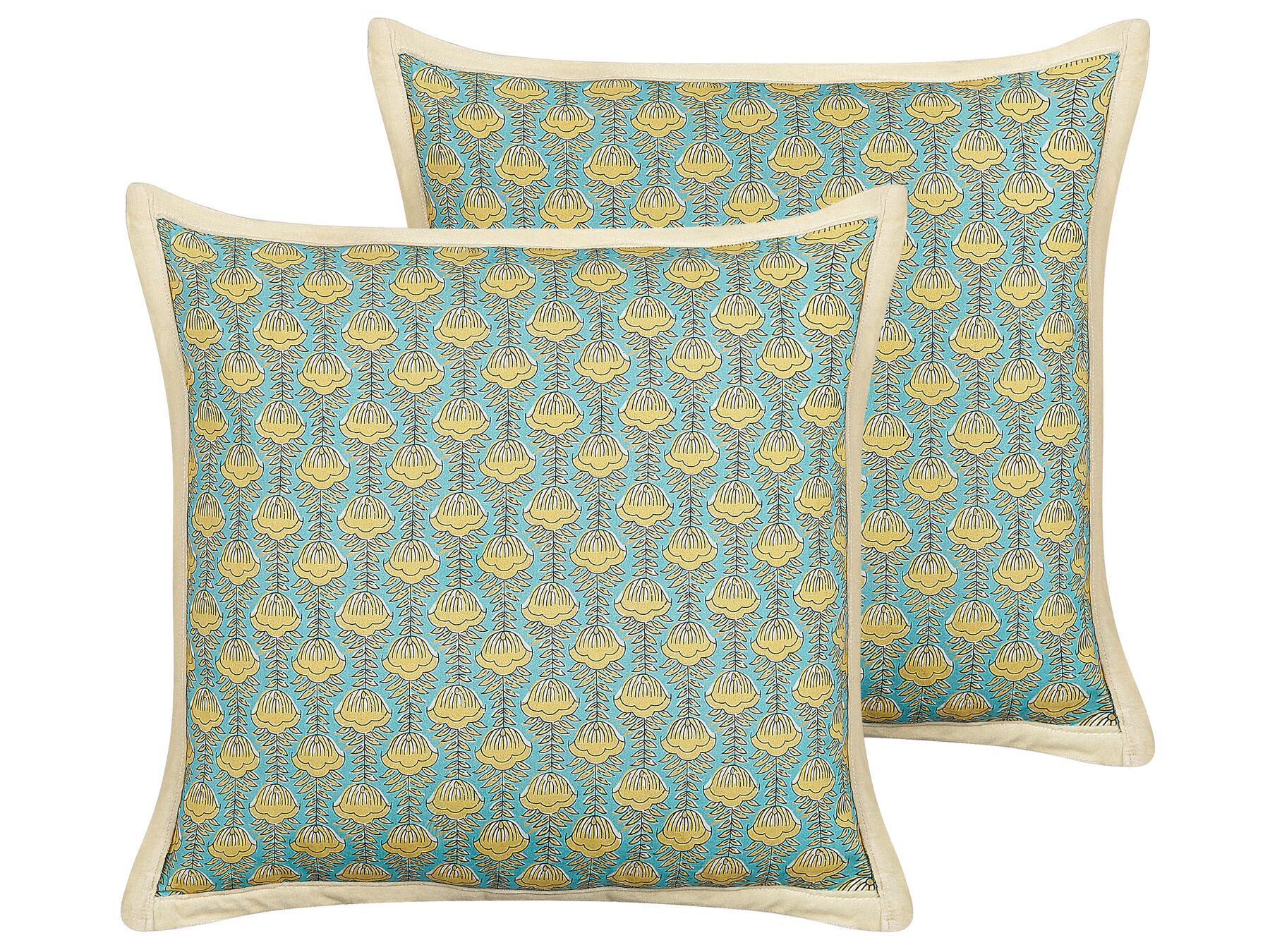 Conjunto de 2 almofadas decorativas com padrão de flores em algodão azul e amarelo 45 x 45 cm WAKEGI_838909