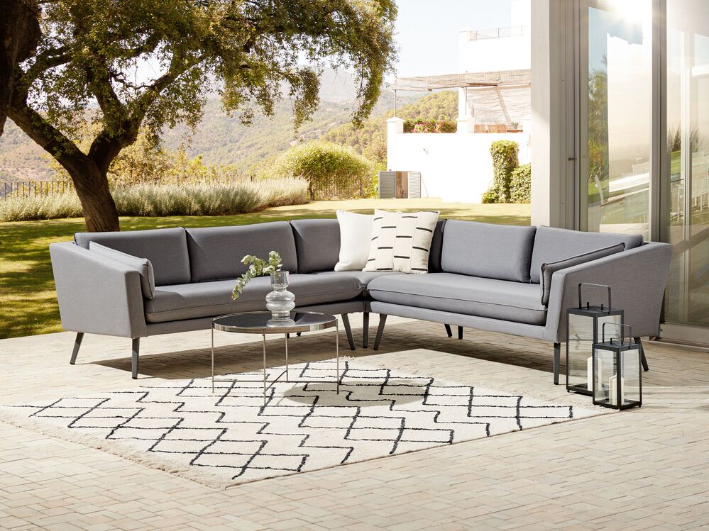 Outdoor Upholstered Sofa Garden Sofa LORETELLO Polyester Grey Reversible 5 Seater Beliani.cz