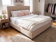 Bed Boucle VILLETTE 140 x 200 cm (EU Double) Beige_1153758