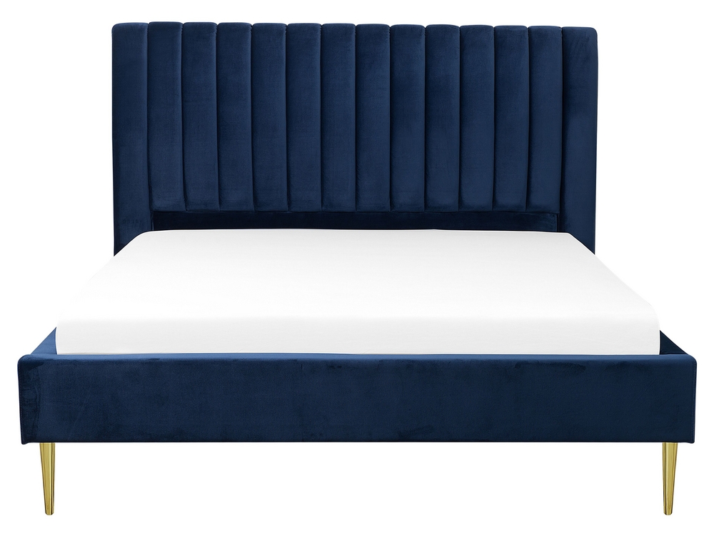 King size blue velvet bed discount