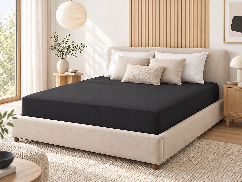 Drap housse HOFUF 160 x 200 cm Coton Noir