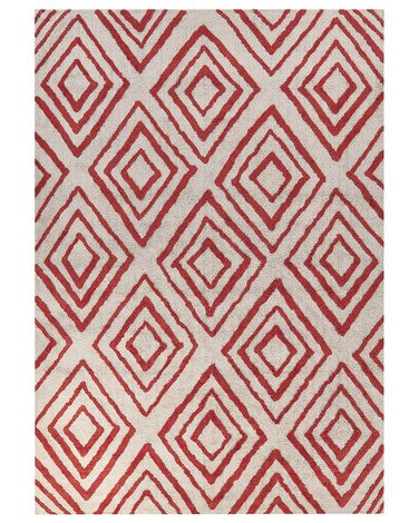 Teppich Baumwolle cremeweiss / rot 160 x 230 cm geometrisches Muster Shaggy HASKOY