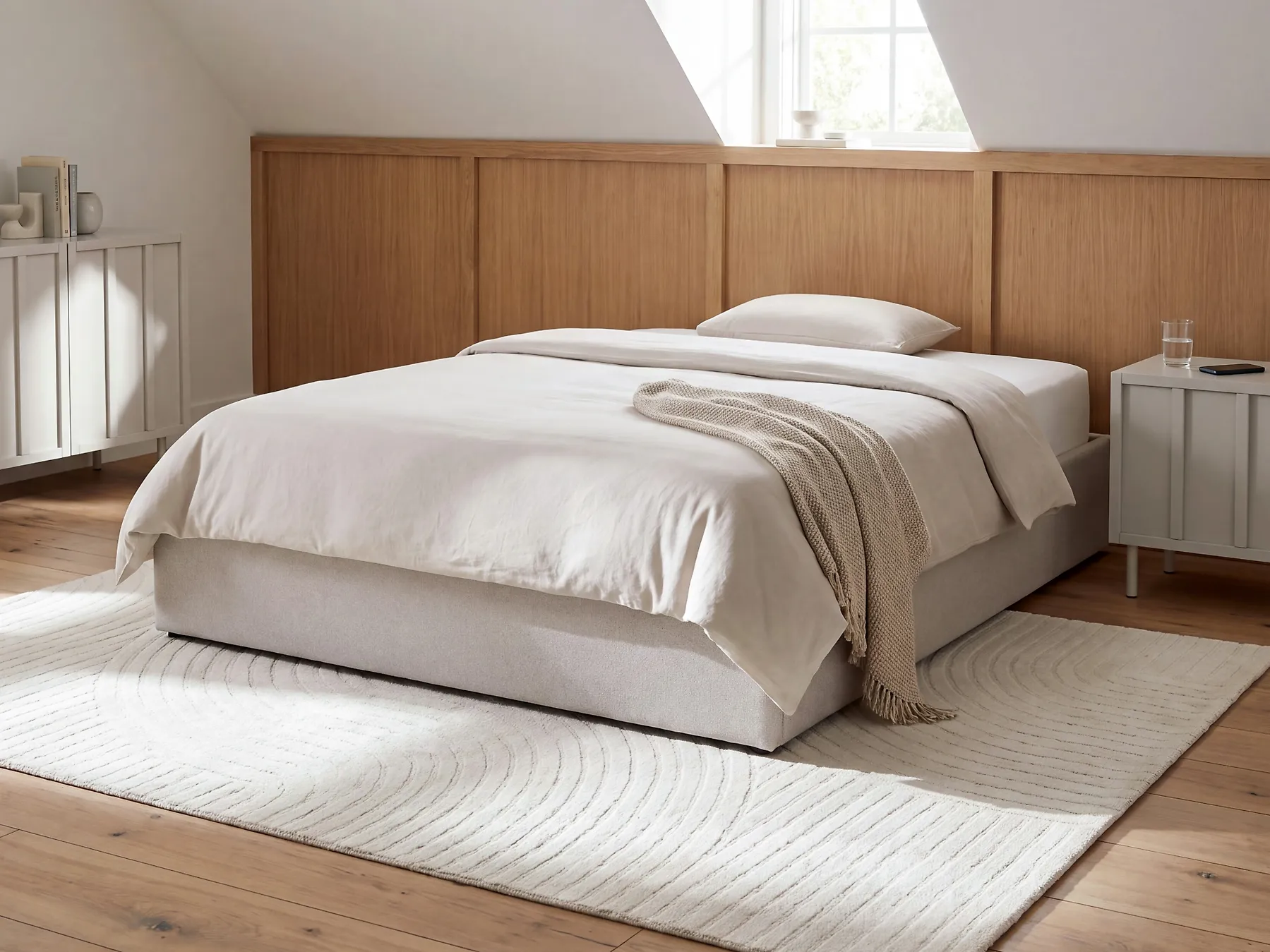 Bett mit Stauraum ohne Kopfteil DINAN Stoff Hellgrau 120 x 200 cm_1188184