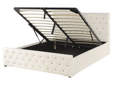 Zamatová posteľ s úložným priestorom 160 x 200 cm béžová AMIENS