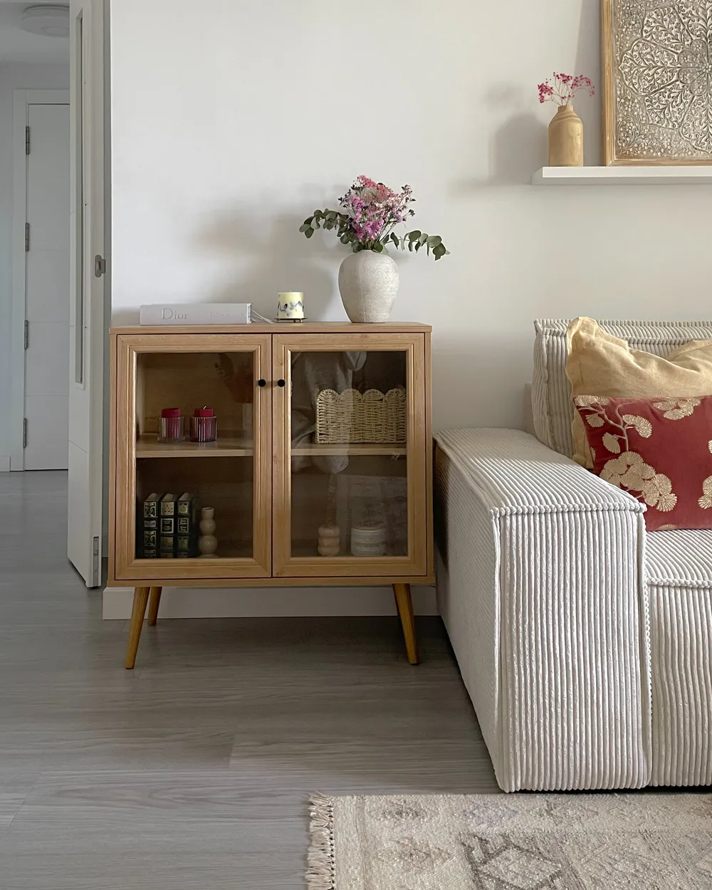 Glass Display Sideboard ALBANY 80 cm Light Brown_980373