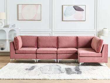 Left Hand 5 Seater Modular Velvet Corner Sofa Pink EVJA