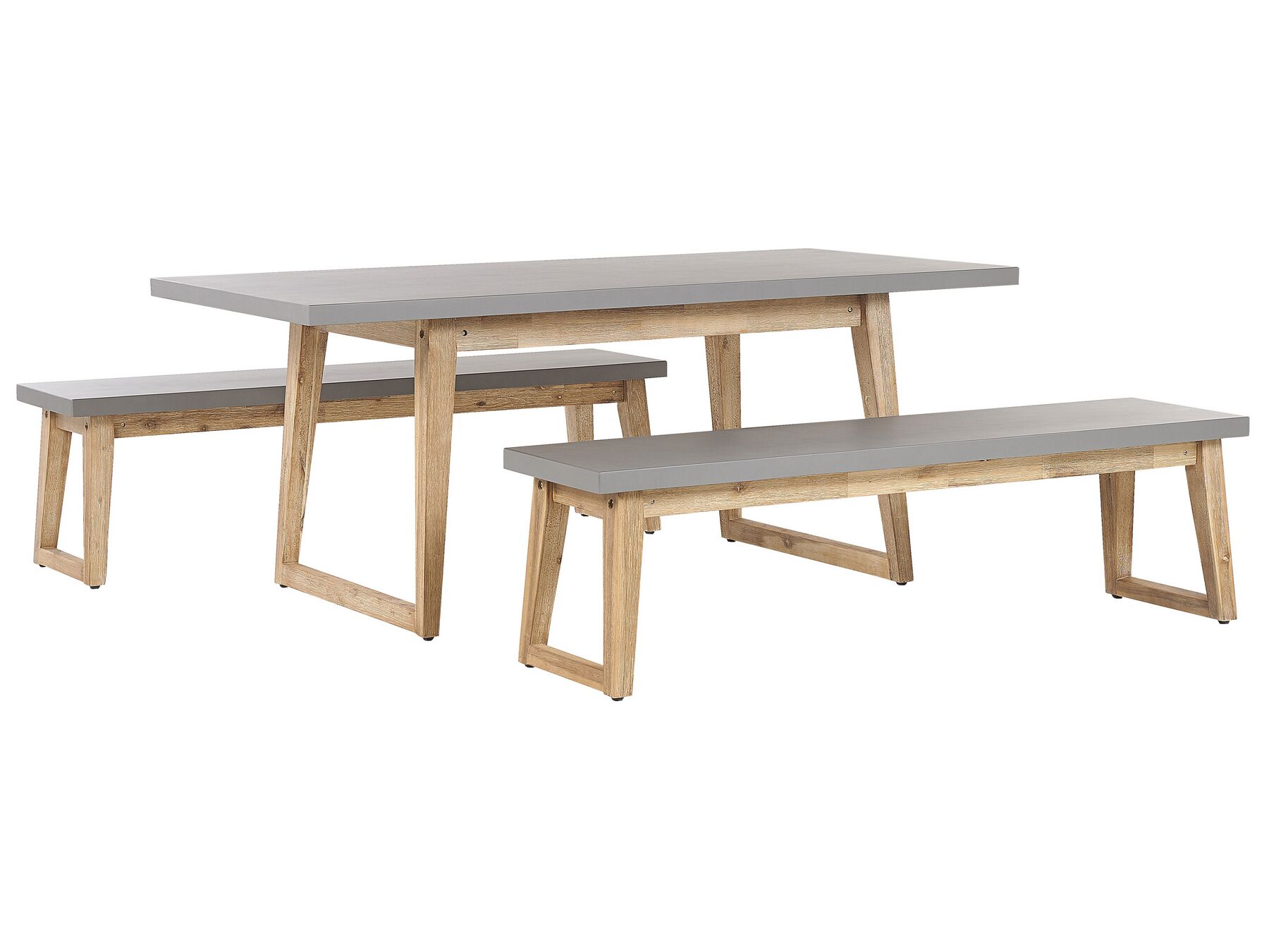 Conjunto de jardín mesa y 2 bancos de cemento reforzado gris/madera clara ORIA_804540