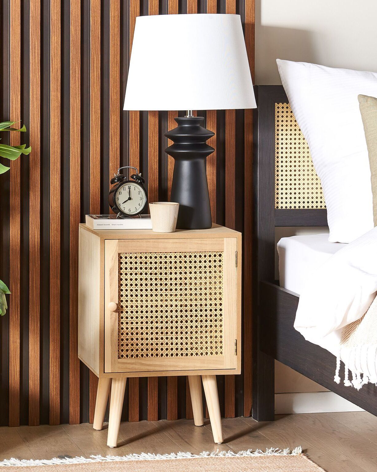 Beliani Table de chevet avec tiroir gris et bois clair CLIO | Leroy Merlin