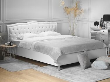 Faux Leather EU King Size Ottoman Bed White METZ