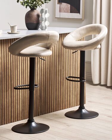 Set of 2 Faux Leather Swivel Bar Stools Light Beige PEORIA II