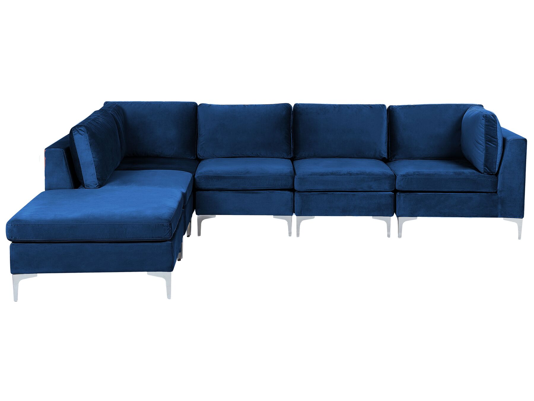 Right Hand 5 Seater Modular Velvet Corner Sofa with Ottoman Blue EVJA_859870