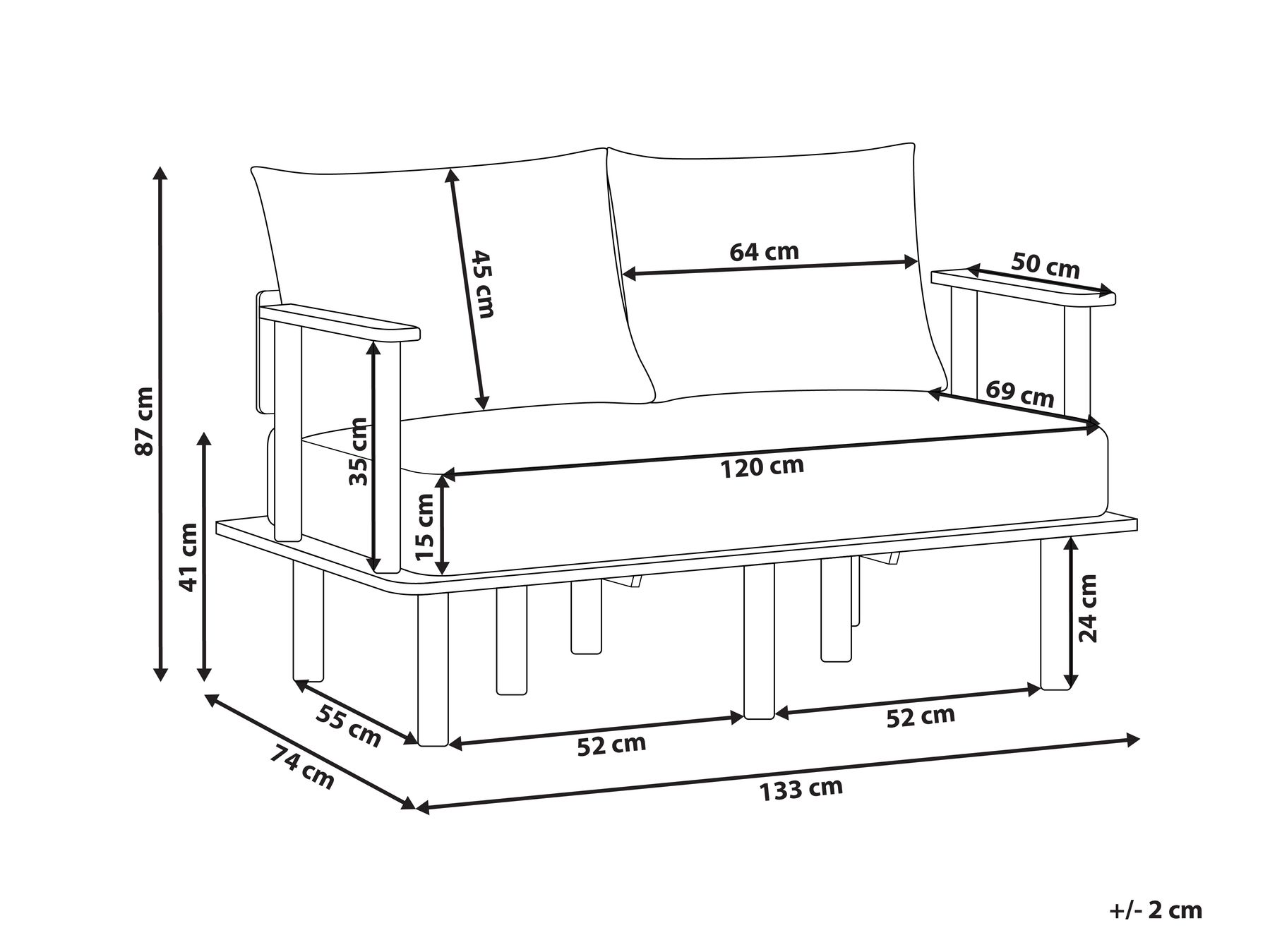 Sofa 2 Seater ASKER Fabric Beige_932564