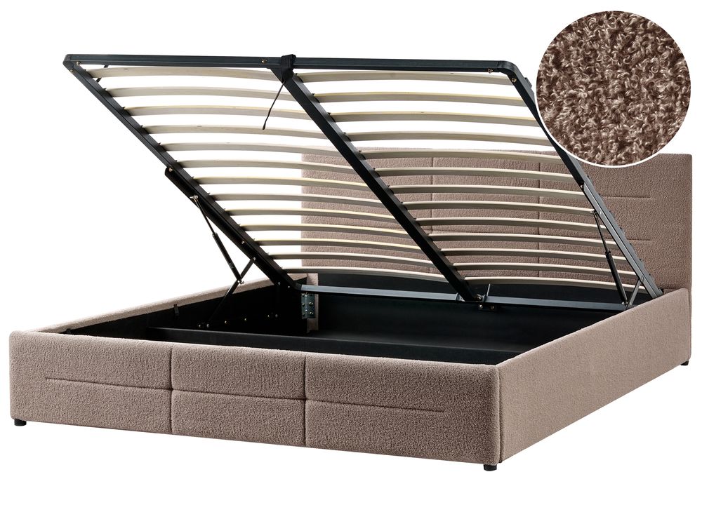 Bed met opbergruimte MASSOGNES Bouclé Taupe 180 x 200 cm