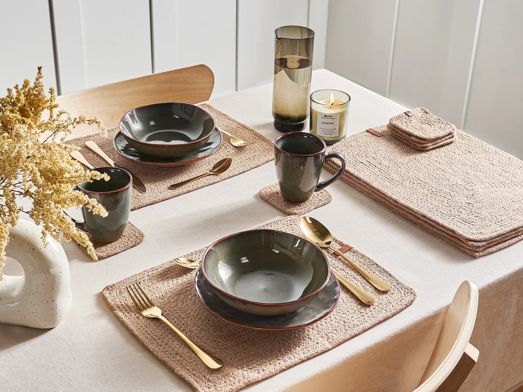 12 Piece Placemats and Coasters Set SALTBUSH Jute Natural_946282