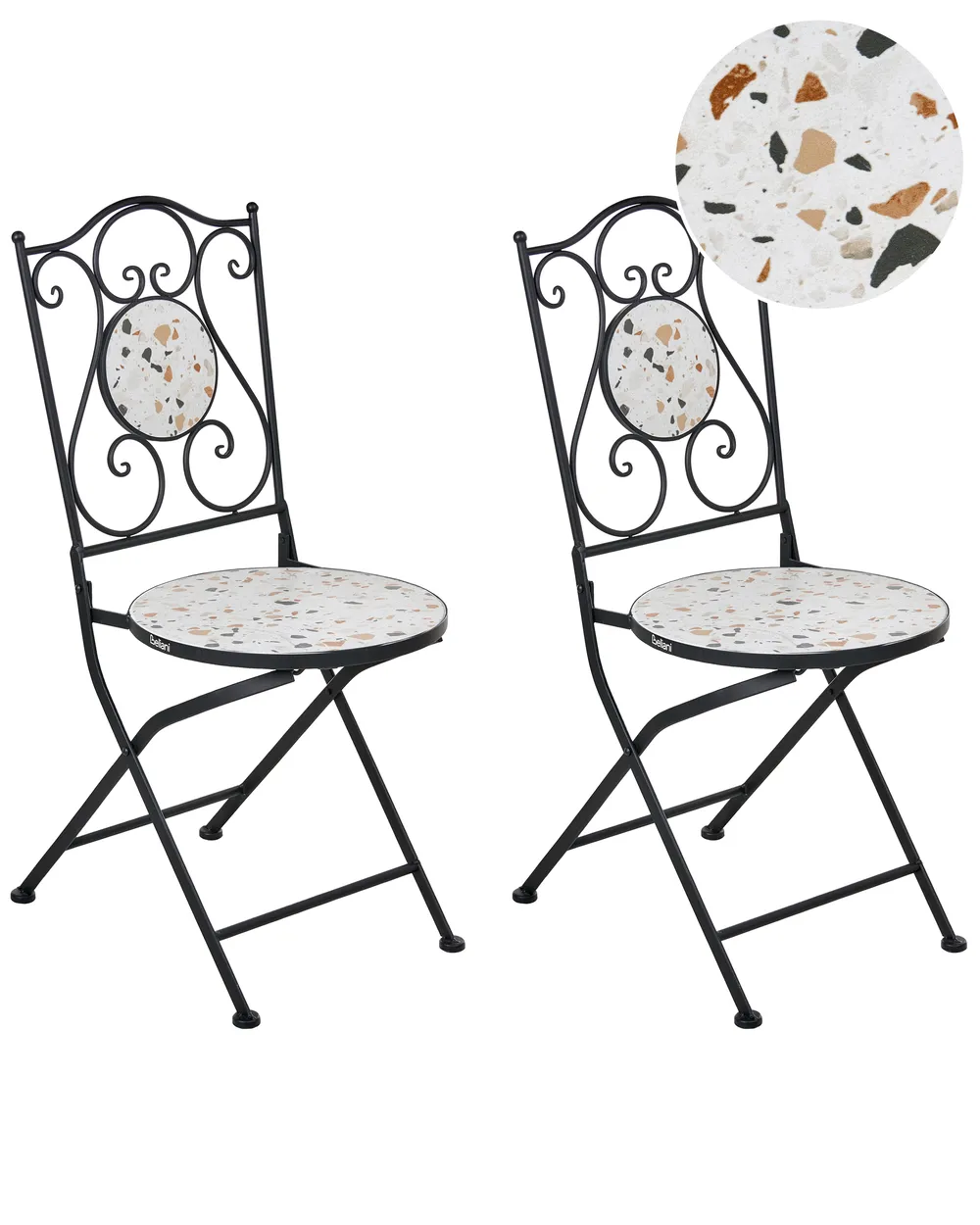 Set of 2 Garden Chairs ARTENA Folding Metal Terrazzo Effect Black