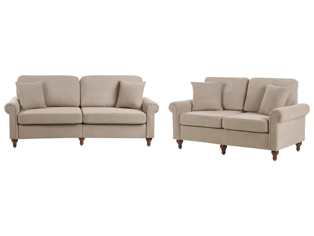 Living Room Set 5 Seater GINNERUP Fabric Taupe