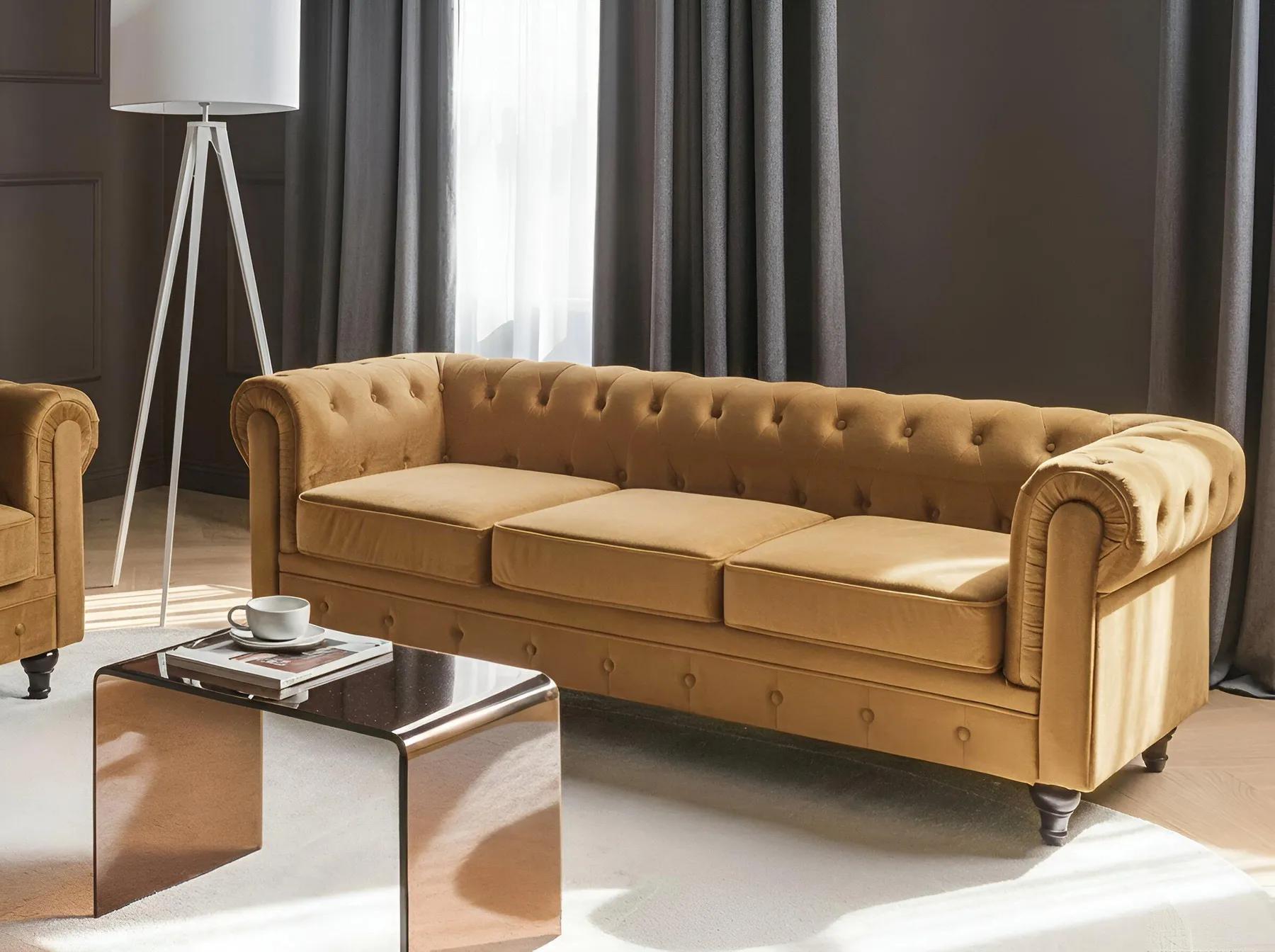 Divano 3 posti CHESTERFIELD Velluto Oro_1041523