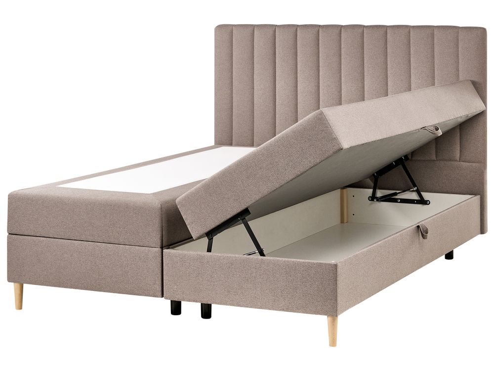 Divan Bed with Storage OFFICER Fabric Taupe 160 x 200 cm (EU King Size)