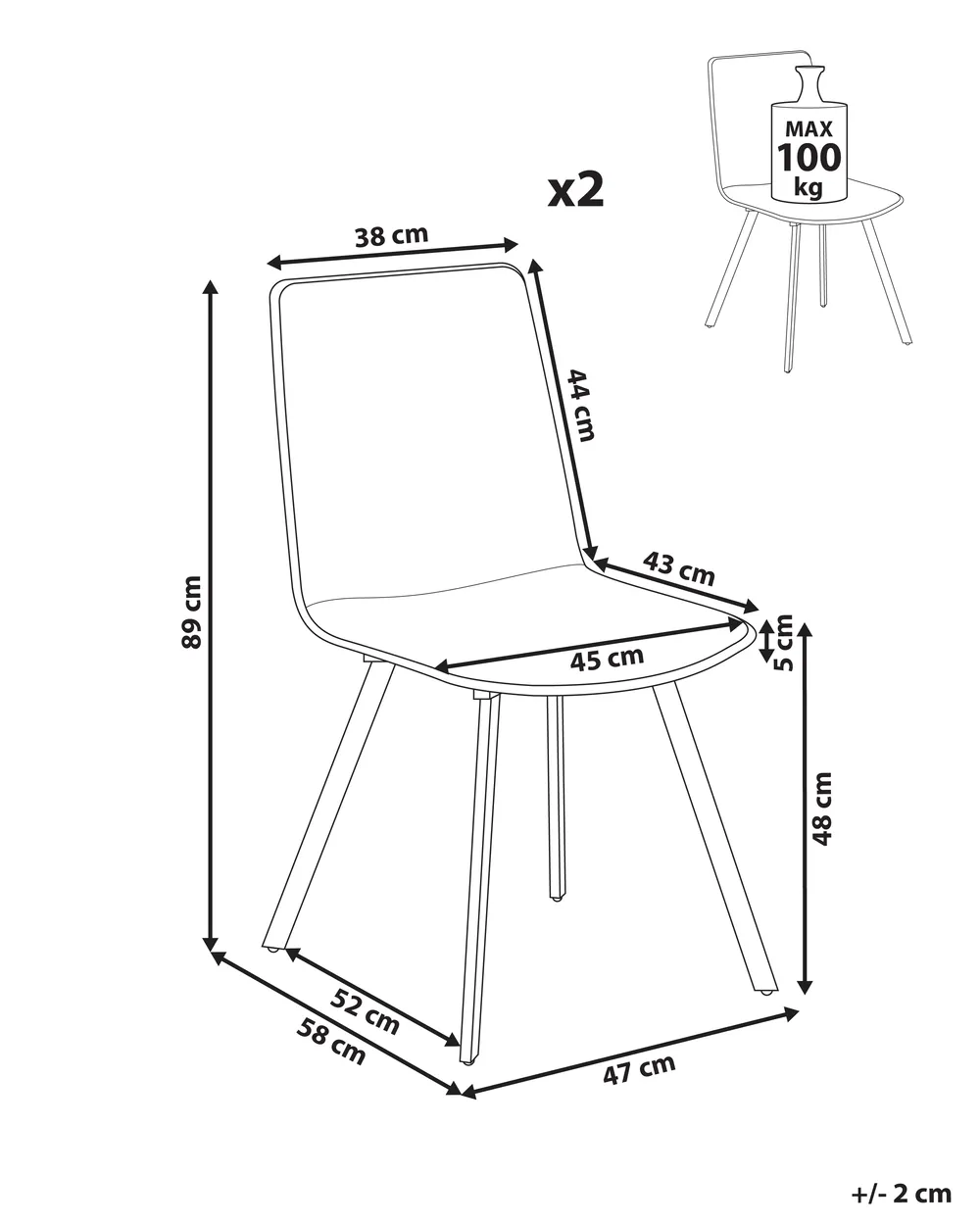 Set of 2 Dining Chairs CARVER Fabric Light Brown_999063
