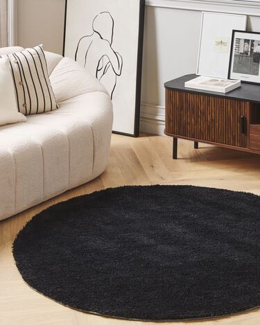 Shaggy Round Area Rug ⌀ 140 cm Black DEMRE