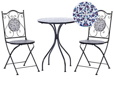 Balkonset Metall schwarz / blau 2 Stühle Tisch CAMPRENA