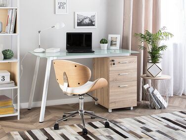 3 Drawer Home Office Desk 130 x 60 cm Light Wood and White MONTEVIDEO