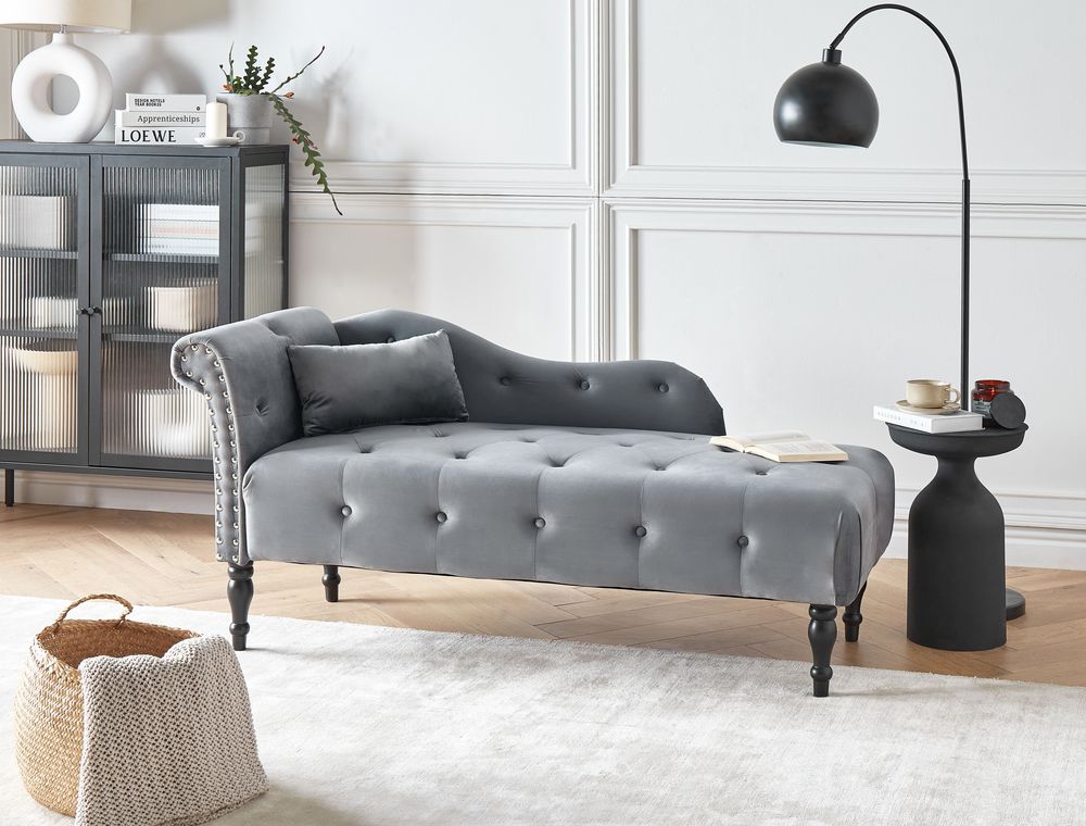 Left Hand Velvet Chaise Lounge Grey IVRY Beliani.cz