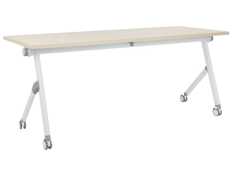 Foldable Office Desk BENDI 180 cm 60 cm with Wheels Light Brown