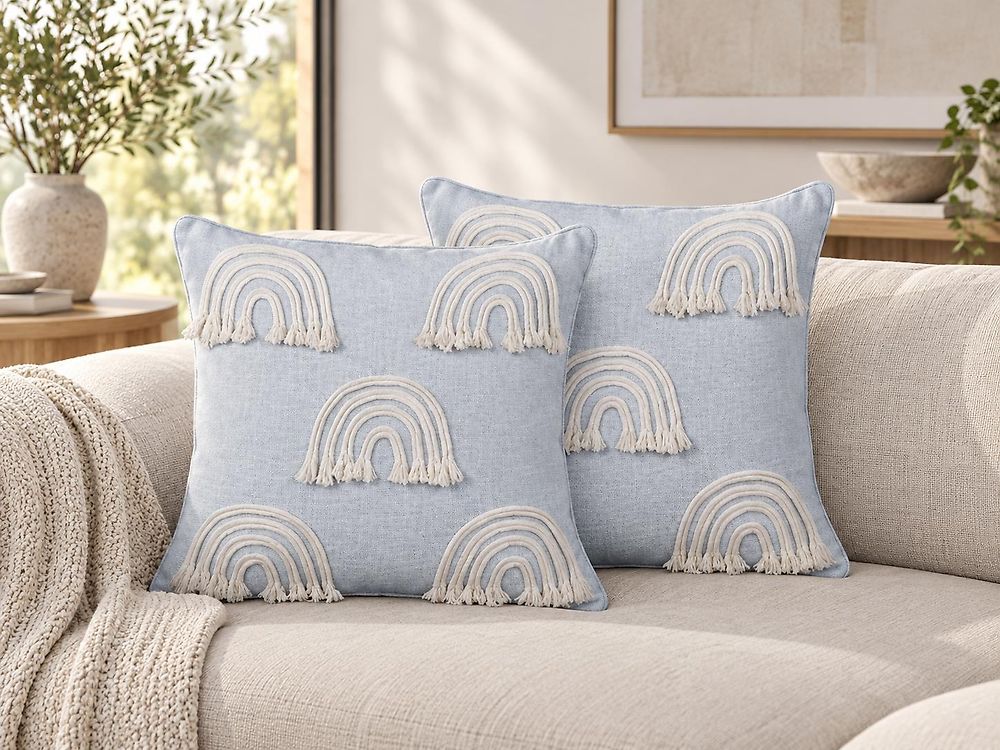 Lot de 2 coussins décoratifs LEEA 45 x 45 cm Coton Bleu clair