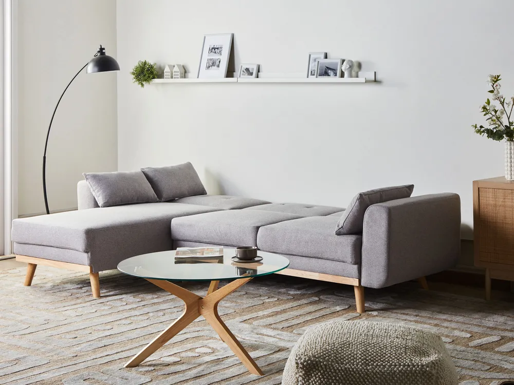 Corner Sofa Bed 3 Seater KAARINA Fabric Grey Right Hand_1100043