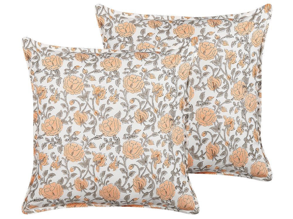 Set of 2 Decorative Cushions MEADIA 45 x 45 cm Cotton Red Floral Pattern