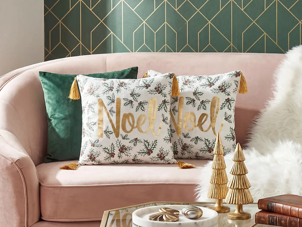 Set of 2 Decorative Cushions ZAMIA 45 x 45 cm Cotton White Christmas Motif_1183750