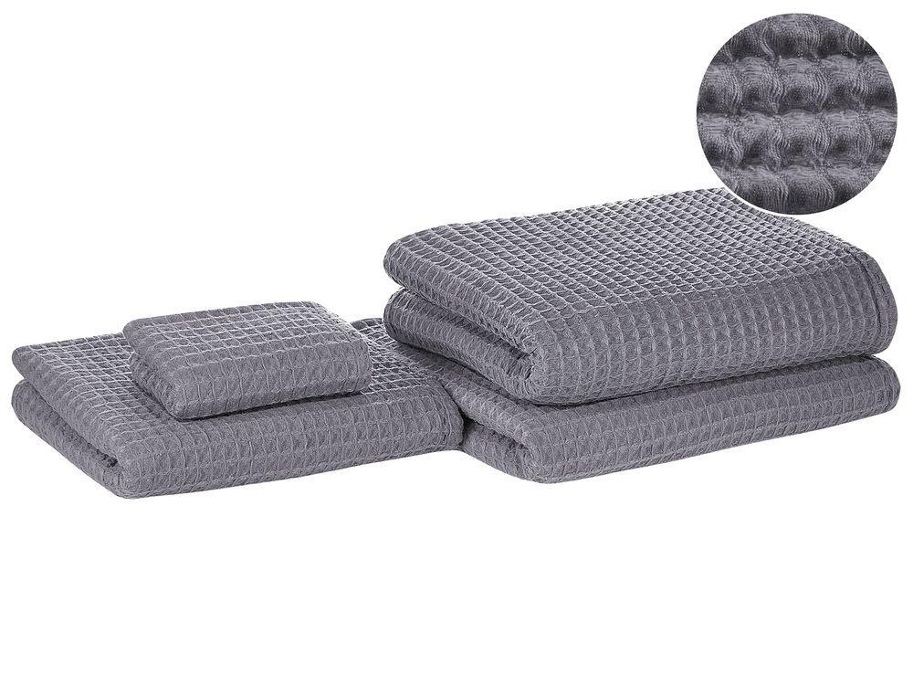 Set of 4 Towels AREORA Cotton Light Grey