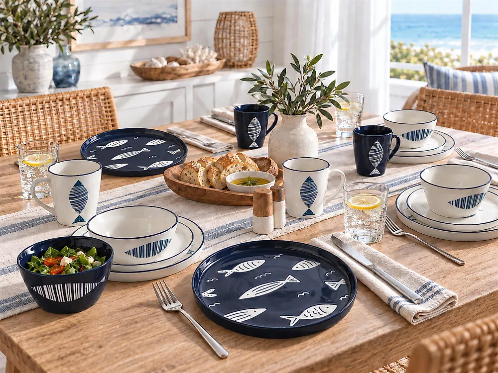 Set di 16 stoviglie TAMARIND Porcellana Bianco/Blu_1175254