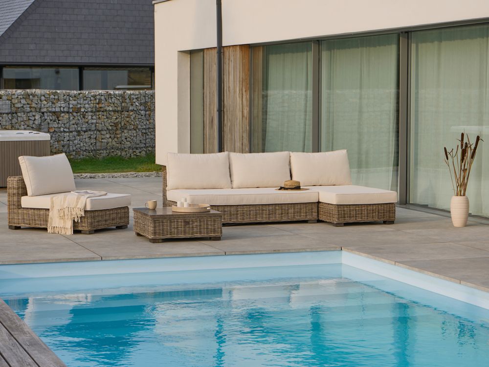 Garden Lounge Set with Table 4 Seater VARALLO Modular Rattan Grey Left Hand