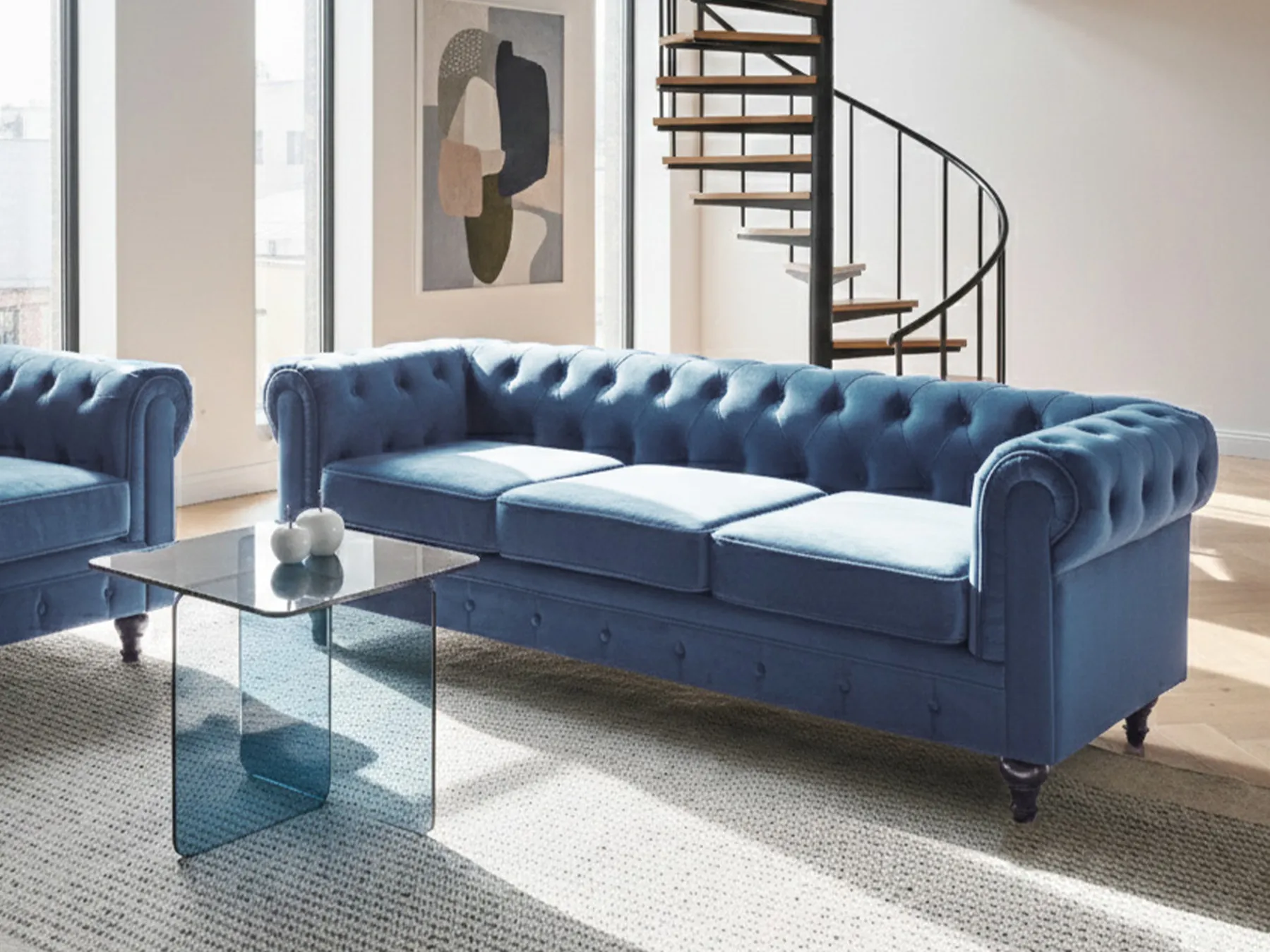 Divano 3 posti CHESTERFIELD Velluto Blu marino_1042023
