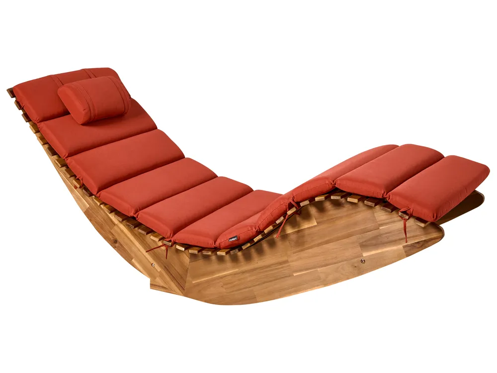 Sun Lounger with Cushion BRESCIA PREMIUM Acacia Wood Red