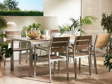 6 Seater Aluminium Garden Dining Set Light Wood and Silver VERNIO