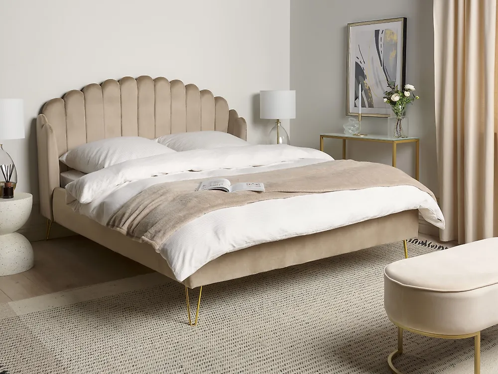 Letto Velluto AMBILLOU 160 x 200 cm Tortora_1183100