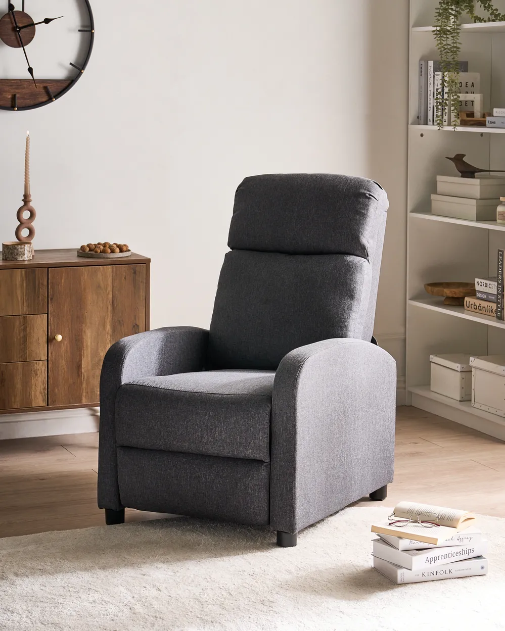 Recliner Chair EMINENCE Faux Linen Dark Grey