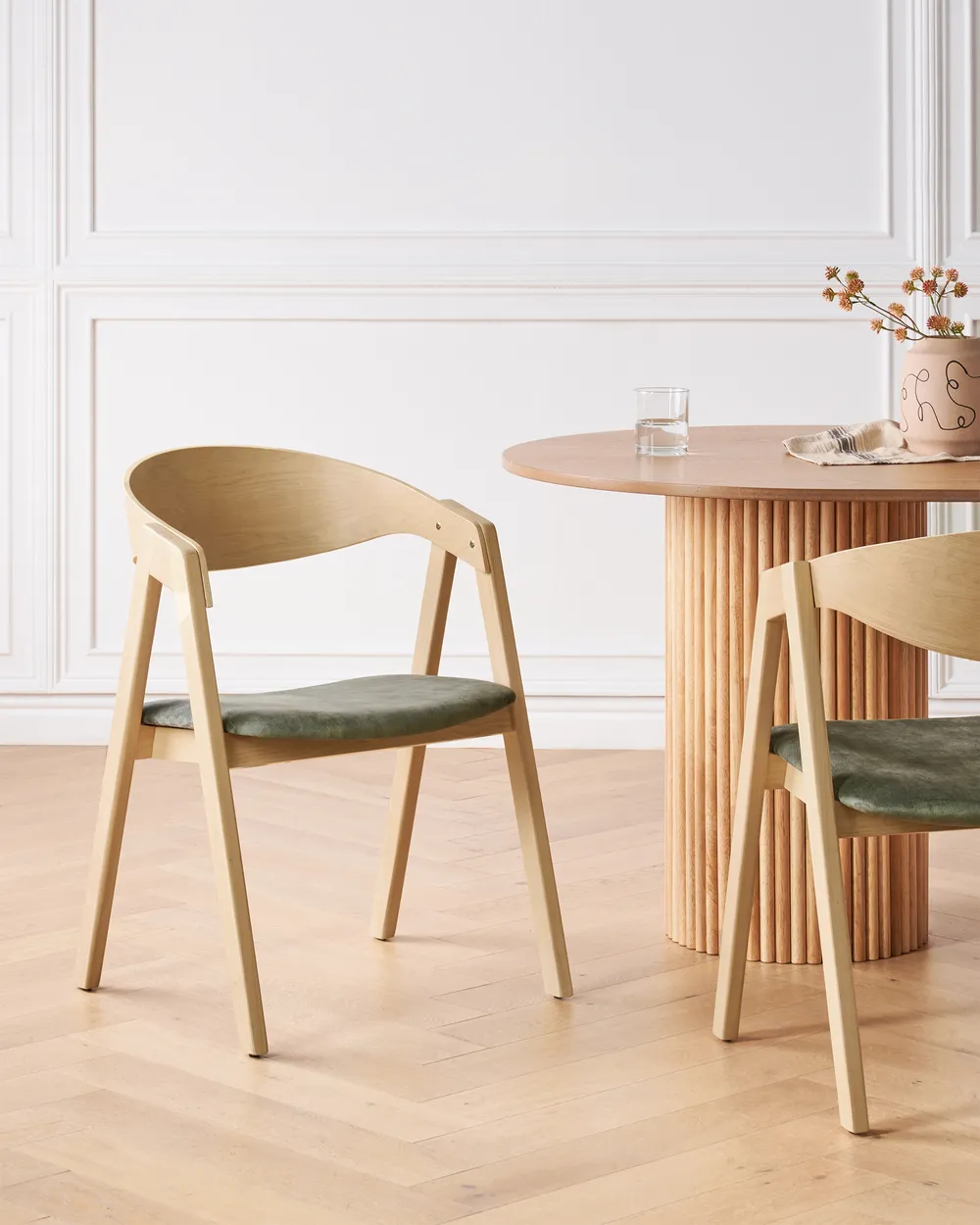 Set of 2 Dining Chairs YUBA Wood Dark Green