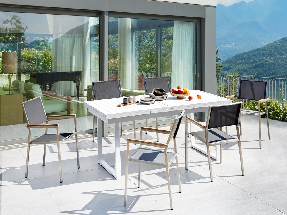 Set da pranzo da giardino 6 posti VALCANETTO/GROSSETO Metallo Grigio/Bianco