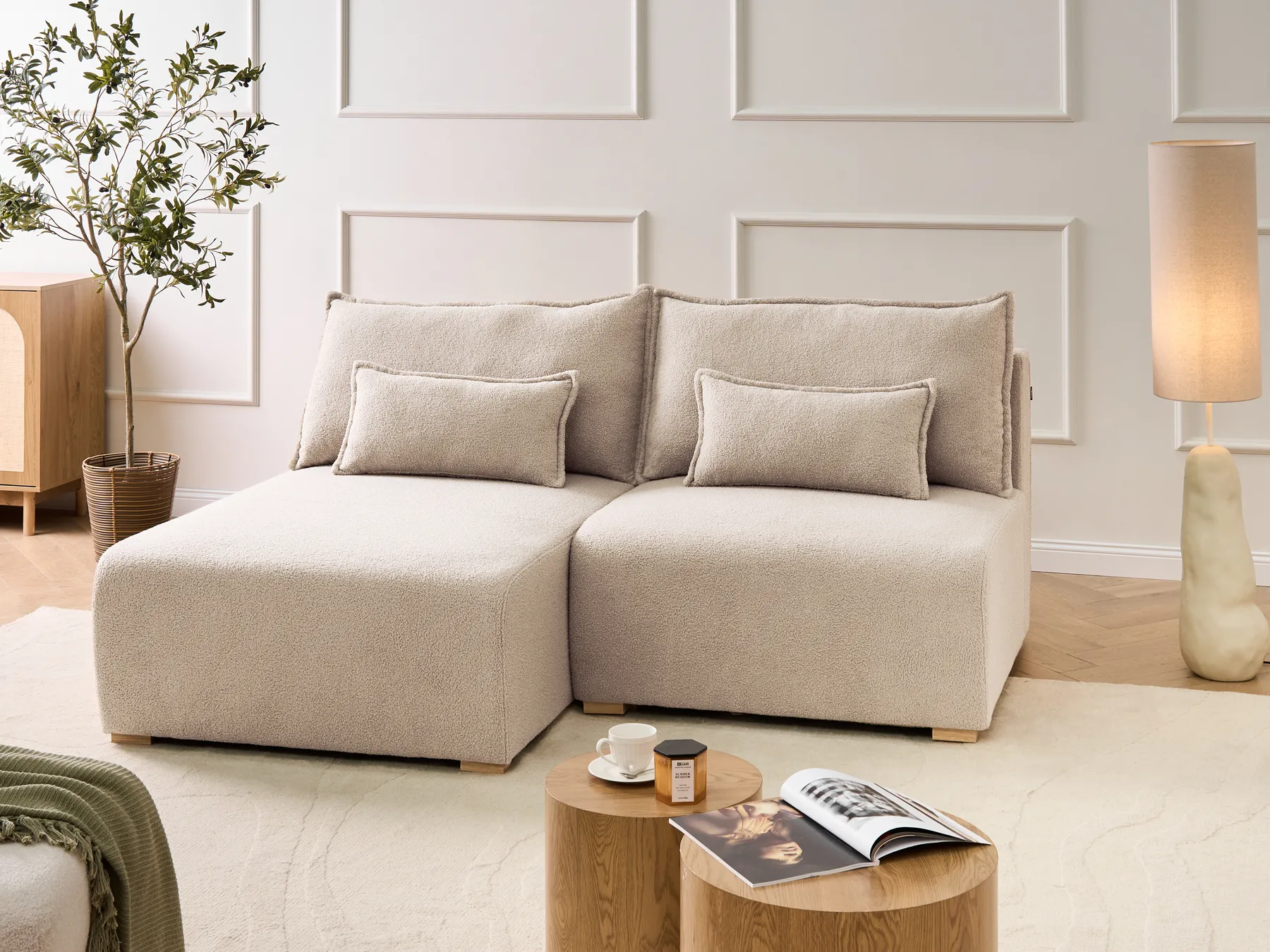 Divano angolare modulare NERBO Bouclé Beige Lato destro_1034663